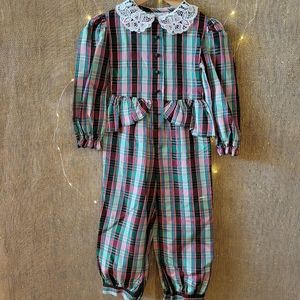 Vintage Petits Fours Plaid Taffetta Holiday Romper 4T